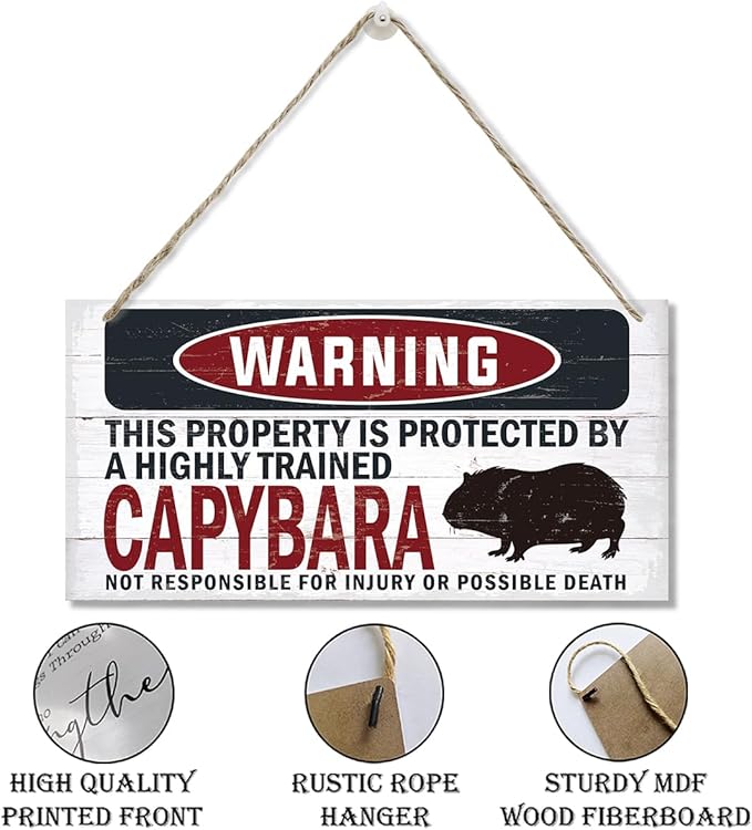 Warning Sign, Capybara Warning Wood Plaque Sign, Funny Door Signs, Decorative Wood Hanging Suspension Plaque, Farmhouse Wooden Wall Decor, Outdoor Hanging Wooden Signs-Ruum Studio Home