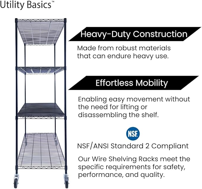 60"x24"x72" Premium Metal Steel 4-Tier Wire Shelving NSF 3200 LBS MAX Capacity Heavy Duty Storage Rack for Hospitals, Schools, Commercial Spaces, and Garages w/Premium Wheels-Ruum Studio Home