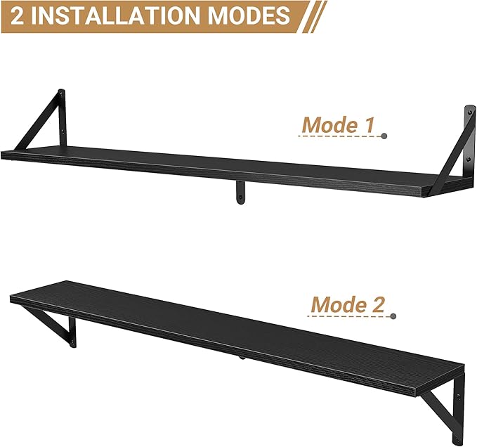 Heimlove Floating Shelves for Wall, 36 Inch Long Wood Floating Bookshelf Set of 3, Wall Mounted Hanging Shelf for Bathroom Bedroom Kitchen, Black-Ruum Studio Home