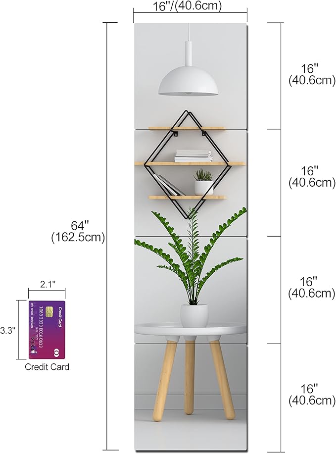Shatterproof Wall Mirror Full Length for Bedroom, Acrylic Gym Mirrors For Home, Extra Thick: 0.12 inch, 16 x 16 inch x 4 Pcs, Workout Mirrors Safe for Kids, Over The Door, Long Wall Mounted-Ruum Studio Home