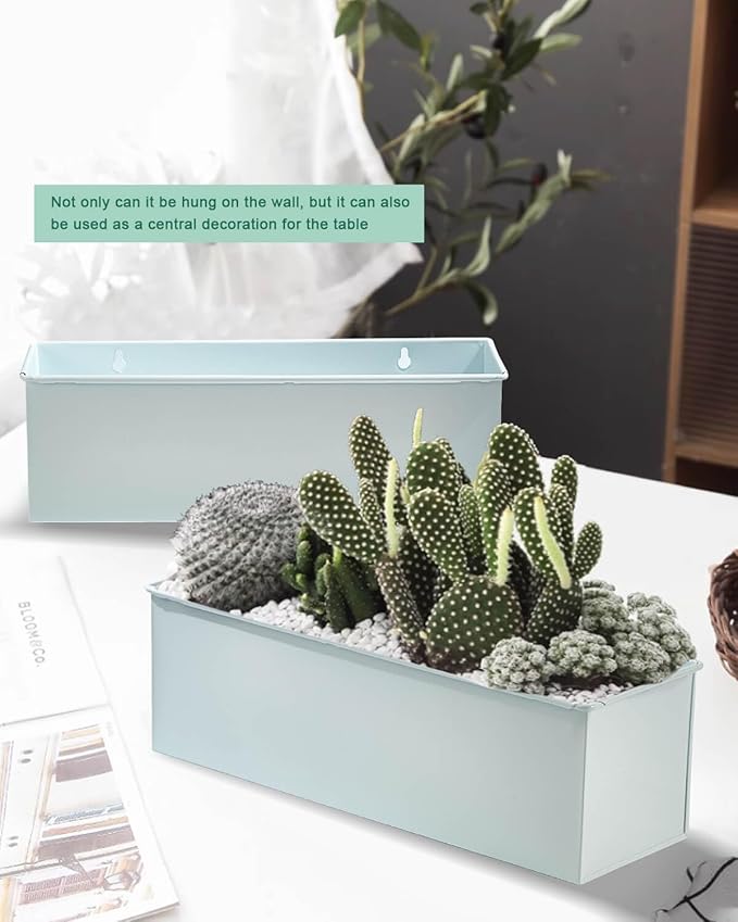vensovo Metal Wall Hanging Planter Boxes – 12" Rectangle Flower Pots, 3 Pack with Drainage, Durable Galvanized Finish for Indoor Outdoor Balcony Fence Windowsill, White-Ruum Studio Home