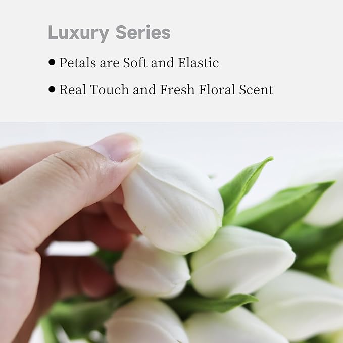 Buart Artificial Tulip in Bulk for Home Kitchen Wedding Bridal Bouquet,Fake White Flowers for Valentine's Day Mother's Day Easter Table Centerpieces Decorations(Mini Size,Real-Touch,12pcs)-Ruum Studio Home
