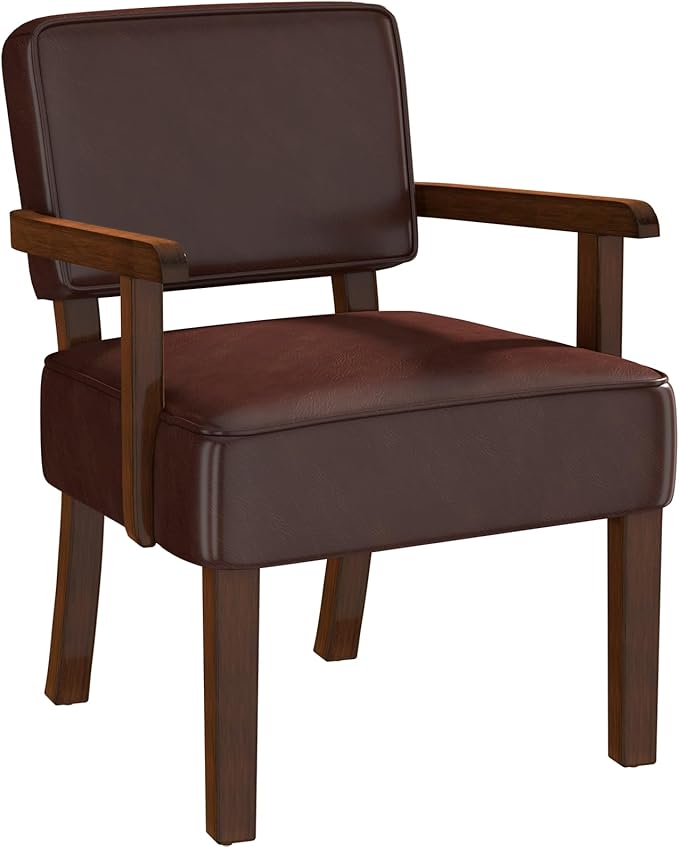 Accent Chair, PU Leather Living Room Chairs Oversized with Soft Seat and Armrests, Armchair for Bedroom, Dinning, Reading, Waiting Rooms (Leather Cherry)-Ruum Studio Home