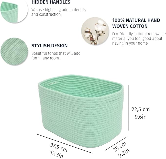 OrganiHaus Green Basket for Shelves, Decorative Cloth for Organizing, Cotton Rope Storage Basket for Toys, Small Woven Baskets for Storage-Ruum Studio Home