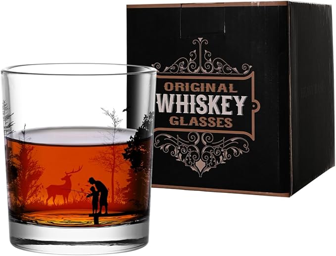 Old Fashioned Whiskey Glasses, Stemless Wine Glasses with Gift Box, 10Oz Rocks Glass for Scotch Cocktail Bourbon Vodka Liquor, Unique Gifts for Dad, Husband, Father's Day, Anniversary-Ruum Studio Home