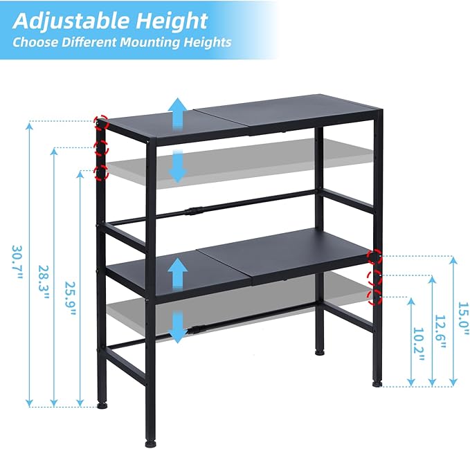 2-Tier Expandable Metal Storage Shelves, 150LBS Heavy Duty Shelving Units and Storage,Adjustable Utility Organization and Storage Shelf Rack For Kitchen Garage Laundry Bathroom Pantry Warehouse-Ruum Studio Home