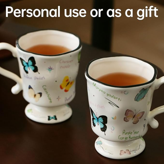 360ml -12.17oz Painted Butterfly Ceramic Mug - Cute Coffee Cup for Latte, Espresso - Gift for Women, Dishwasher Safe-Ruum Studio Home