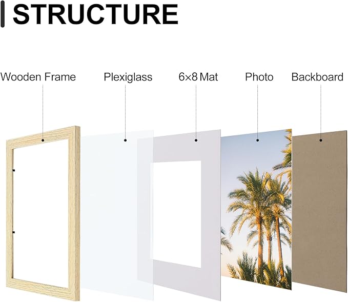 Vittanly 8x12 Picture Frames Set of 9, Shatter Resistant Plexiglass, Display 6x8 Pictures with Mat or 8x12 without Mat, Photo Frames for Wall or Tabletop, Engineered Wood, OAK-Ruum Studio Home
