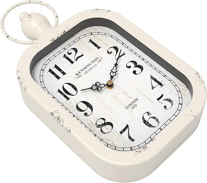 Menterry Small Retro Rectangle Wall Clock, White Antique Vintage Style, Battery Operated Silent Decor Wall Clocks for Farmhouse,Bedroom,Kitchen,Bathroom (11" H x 6.1" W)-Ruum Studio Home
