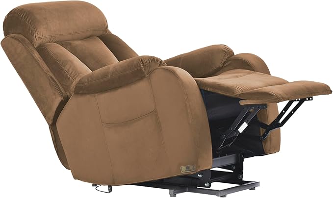 Power Lift Chair Recliners for Elderly, Modern Adult Power Lift Recliner, Velvet Upholstery Electric Lift Chair Recliner with Side Pocket for Living Room (Brown)-Ruum Studio Home