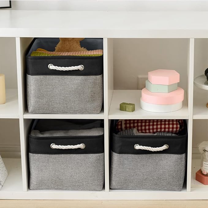 TheWarmHome Organization and Storage Basket for Organizing - 17x14x10 inch Large 3 Pack Collapsible Storage Bin for Shelves, Fabric Basket for Gifts Empty Organizer Gift Closet (Black & Grey)-Ruum Studio Home