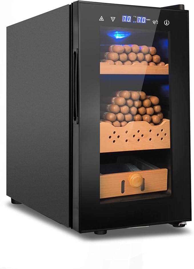 Electric Cigar Humidor, 25L 200 Counts Large Capacity,Thermostatic Electric Cooler Cabinet with Digital LED Screen, Safety Lock,Smart Humidity & Temp Control, Gifts for Men-Ruum Studio Home