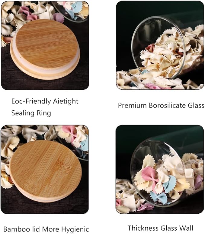 Glass flour Jars with Airtight Lids, 6 Pack Sugar and Flour Salt Containers Set, Extra Large Glass Rice Jar with Bamboo lid for Kitchen, Brown Suger, Beans, Groub Coffee (100OZ/54OZ/27OZ)-Ruum Studio Home