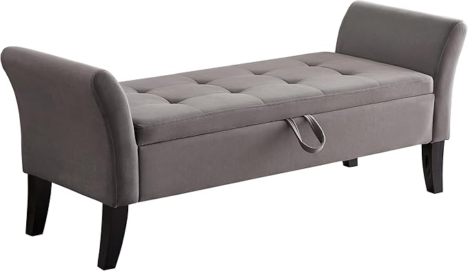 Furniliving 51” Bedroom Bench, End of Bed Bench with Button-Tufted Large Upholstered Storage Bench Ottoman Velvet Window Bench with Storage Shoe Cabinet Bench, for Bedroom, Entryway, Closet, Grey-Ruum Studio Home