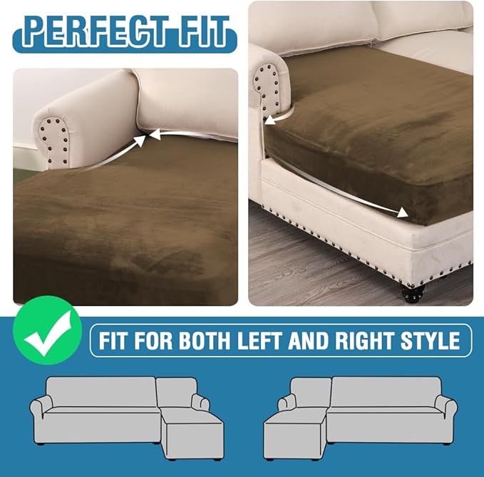 H.VERSAILTEX Velvet Stretch Individual Chaise Cover Sectional Couch Covers for L Shaped Sofa Both Left/Right Furniture Protector Seat Cushion Sofa Cover (1 Piece Chaise Cover, Bronze Brown)-Ruum Studio Home