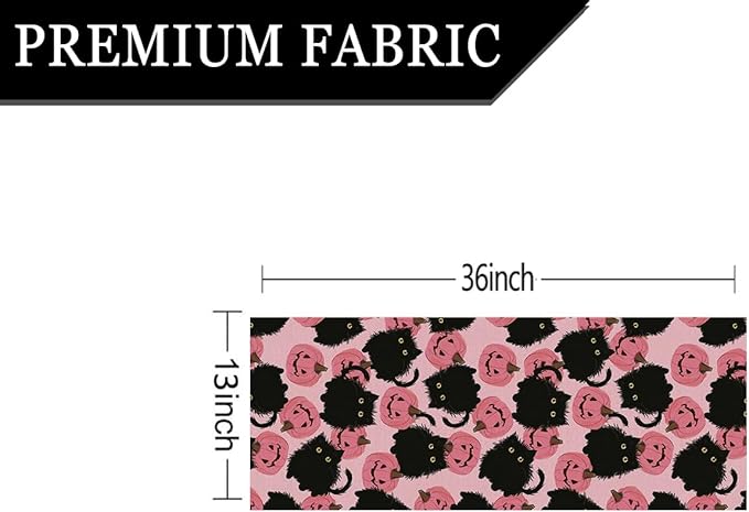 Halloween Table Runner Black Cat Pink Pumpkins Seasonal Kitchen Dining Table Home Outdoor Party Decorations 13x36 Inch-Ruum Studio Home
