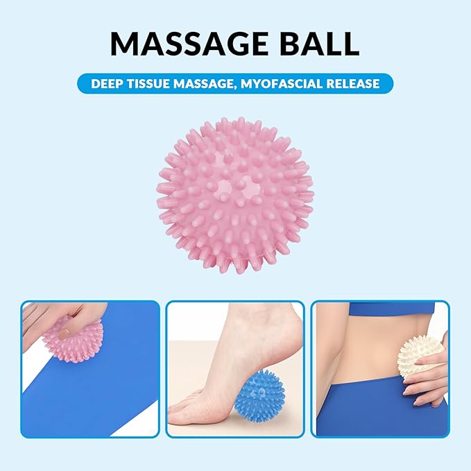 7 in 1 Foam Roller,Products Include Foam shafts,Muscle Roller Bars,Leg Massagers,Fascia Balls,Stretch Bands,8-Shaped Resistance Bands,are Used for Full-Body Relax,Yoga(White Pink Blue) (White)-Ruum Studio Home