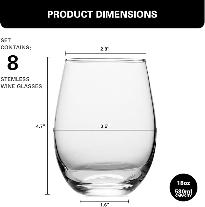 Stemless Wine Glasses Set of 8, 18 Ounces Red & White Wine Glasses for Party, Lead-free, Ideal Wine Accessories Gift (Clear)-Ruum Studio Home