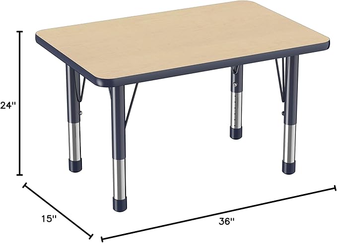 Factory Direct Partners FDP Rectangle Activity School and Classroom Kids Table (24 x 36 inch), Chunky Toddler Leg, Adjustable Height 15-24 inches - Maple Top and Navy Edge-Ruum Studio Home