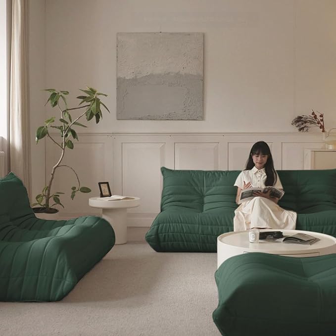 Luxury Sofa Couch Chair, Lazy Floor Seating, Fireside Bean Bag Chair, Ergonomic Tatami Sofa Lounger for Living Room, Bedroom, Office, 3 Seat, Green-Ruum Studio Home