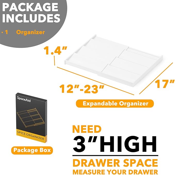 SpaceAid Bamboo White Spice Drawer Organizer, (Need 3" Deep Drawer) Expandable 4 Tier Spices Rack for Cabinet, Kitchen Seasoning Storage Insert (Jars Not Included, From 12" to 23" Wide)-Ruum Studio Home