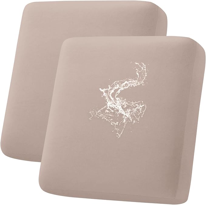 hyha Waterproof Couch Cushion Covers, Stretch Sofa Couch Seat Slipcover for Dog Washable, Non-Slip Waterproof Outdoor Cushion Covers for Patio Furniture Replacement (2 Pieces, Taupe)-Ruum Studio Home