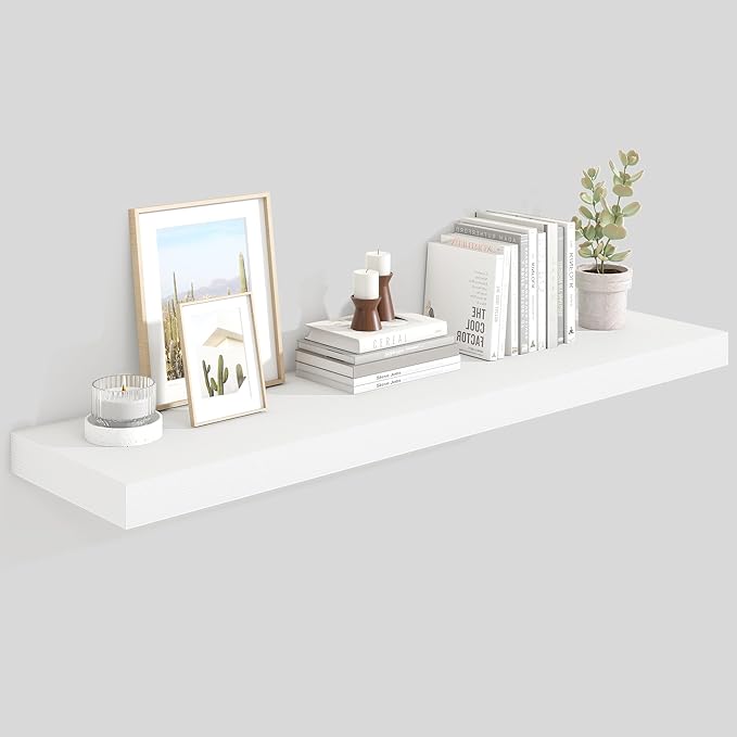 Heimlove 48" White Floating Shelves for Wall,10 Deep Rustic Wood Display & Storage Wall Shelves with Heavy Duty Brackets for Bathroom,Bedroom,Kitchen,Living Room,Office-Ruum Studio Home