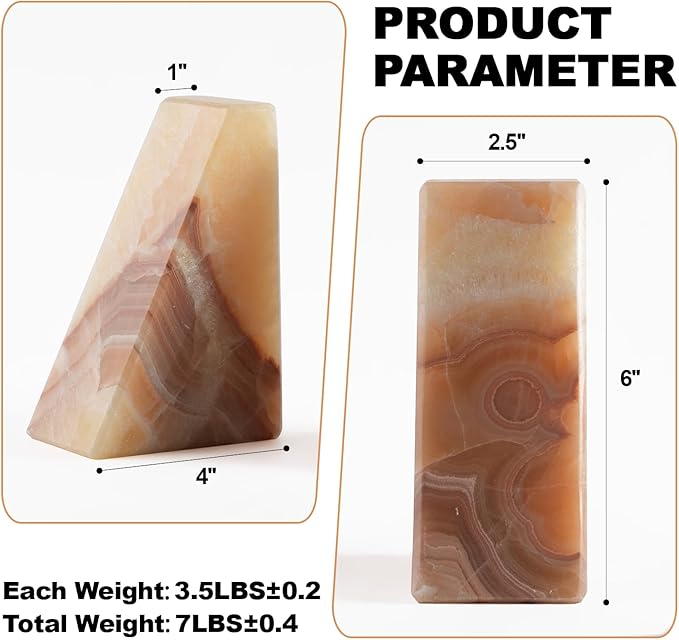 Marble Bookend for Heavy Books, Decorative Bookends for Shelves, Durable and Heavy-Duty Book End for Hardback Book & CDS, Unique Stopper & Holder, Mexico Onyx, Set of 2-Ruum Studio Home