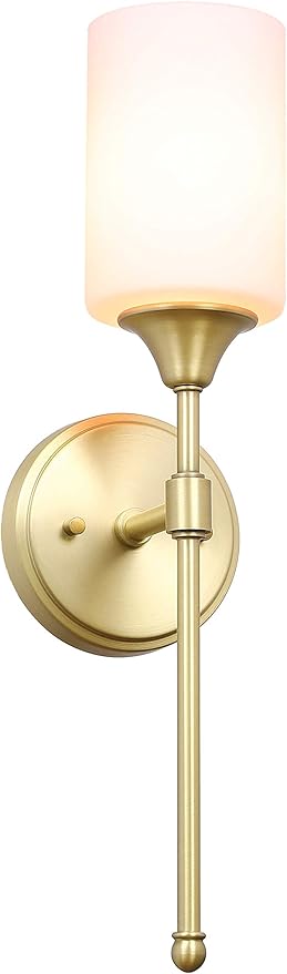 XiNBEi Lighting Wall Sconce, Bathroom Vanity Light with Glass, Classic Wall Fixture Satin Brass Finish for Bathroom XB-W1216-SB-Ruum Studio Home
