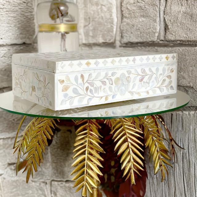 Decorative Storage Box Of Mother Of Pearl Inlay Floral Design Wooden Storage Box For Home Decoration For Living Dining & Bedroom (White_12x8x5 inch)-Ruum Studio Home