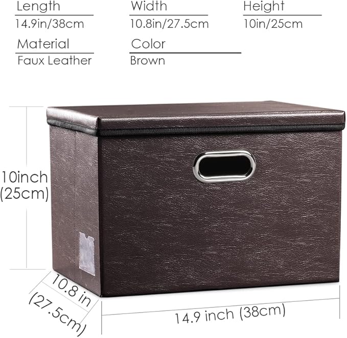 PRANDOM Collapsible Storage Bins with Lids [3-Pack] Leather Fabric Foldable Storage Boxes Organizer Containers Baskets Cube with Cover for Bedroom Closet Office Nursery Brown (14.9x10.8x10)-Ruum Studio Home