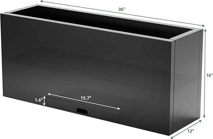 KOL Galvanized Steel Rectangular Planter Box, (16''H.x12''W.x36''L) Large Planters for Indoor Outdoor Plants,Black Powder Coated Metal Planter, Heavy Duty Modern Flower Pot, Commercial & Residential-Ruum Studio Home