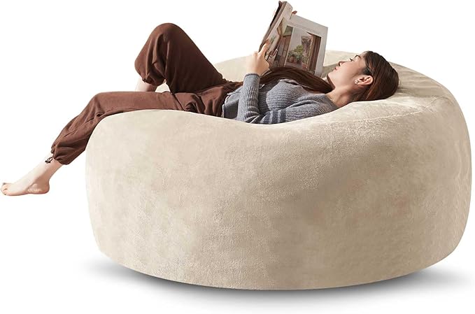Bean Bag Chair 5Ft, Memory Foam Filled, Large Beanbag Chairs for Adults and Teens, Soft Sofa with Removable Flannel Cover, Round Couch for Living Room Bedroom College Dorm (Apricot, 5FT-60×60"×24")-Ruum Studio Home