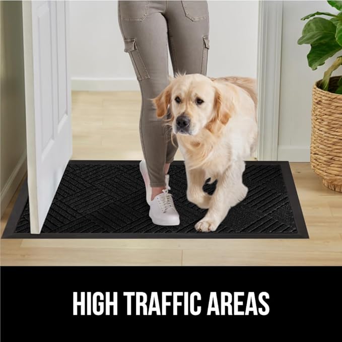 GORILLA GRIP 100% Waterproof All-Season WeatherMax Doormat US Designed Natural Rubber, Stain and Fade Resistant, Low Profile Indoor Outdoor Door Mats, Easy Clean Patio Mat, 23x35, Black Diamond-Ruum Studio Home