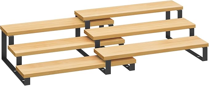 SONGMICS Display Risers, Set of 2 Engineered Wood Perfume Organizer Stand, 3-Tier Cupcake Stand Holder, Spice Rack, Shelf Risers for Figures, Dessert Shelves, Natural Beige and Ink Black UKCS016N01-Ruum Studio Home