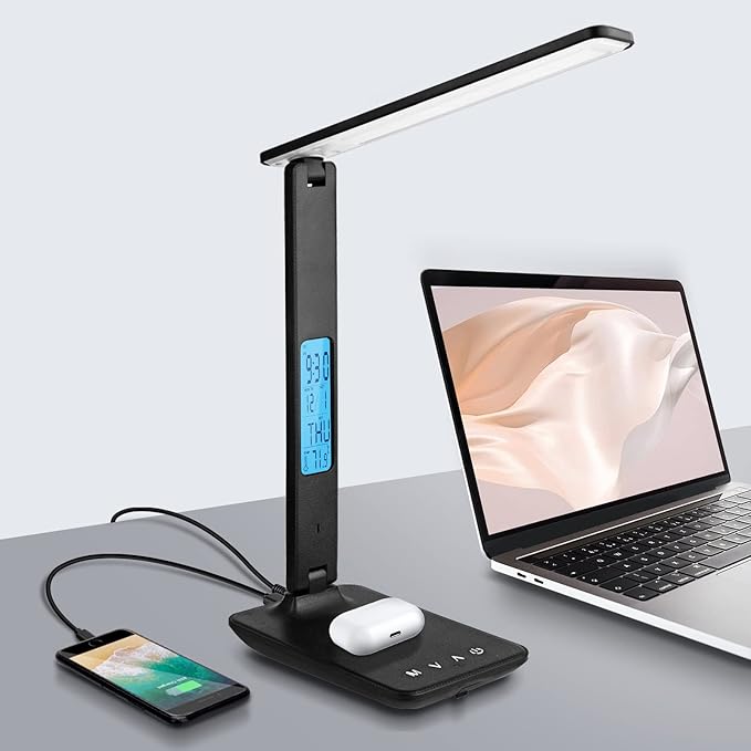 LAOPAO Desk Lamp with Wireless Charger: USB Charging Port, Table Lamp with Clock, Desk Lamps for Home Office College Dorm Room Essentials-Ruum Studio Home