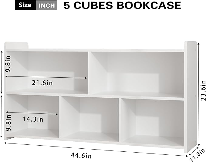 Book Shelf, 5 Cubes Storage Organizer, Open Shelf Wooden Bookcase, Freestanding White Bookshelf Cube Shelf for Bedroom, Living Room, Home Office-Ruum Studio Home