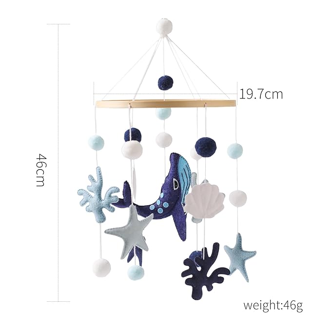 Baby Crib Mobile for Boys Girls - Ocean Animals Mobile for Crib, Gender Neutral Nursery Mobile, Baby Bassinet Mobile Toy for Soothing Sleep | Ceiling Mobile - Blue Whale, Shell, Coral, Starfish-Ruum Studio Home