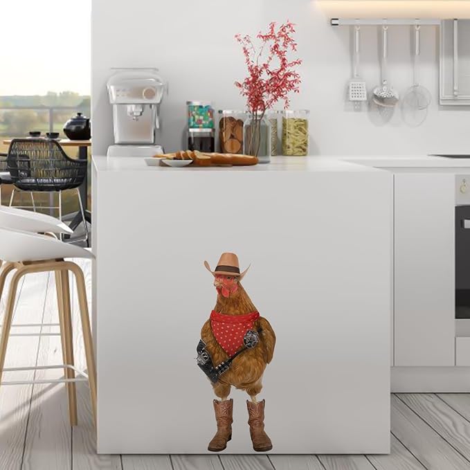 Cool Cowboy Chicken Wall Stickers Peel and Stick, Chicken Lover Gifts Window Stickers Removable, Funny Farm Chicken Wall Decals Decor, Weird Gifts for Friends-Ruum Studio Home