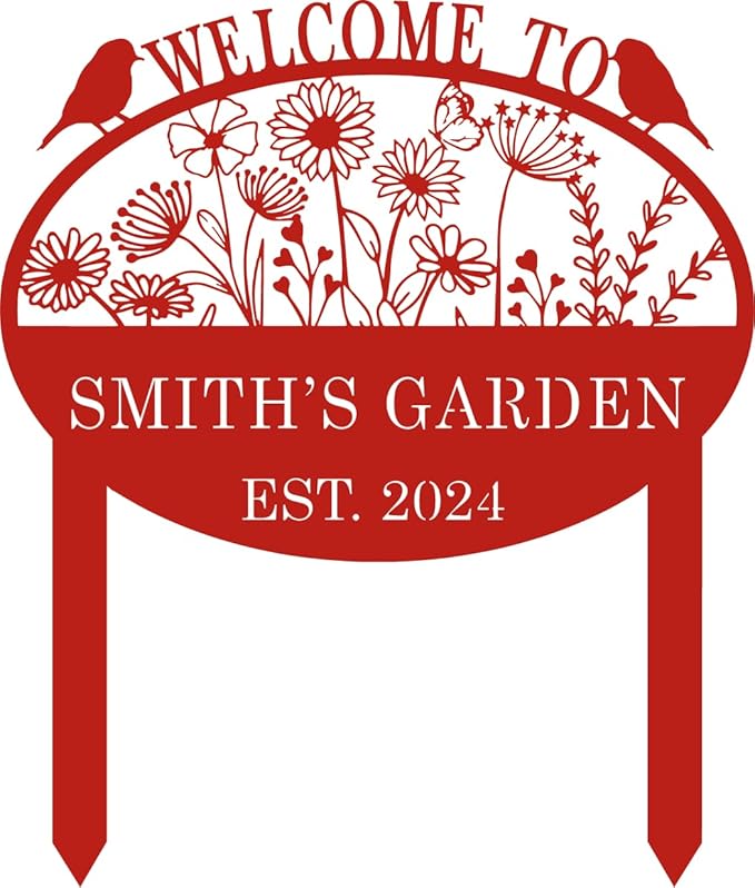 Custom Metal Flower Sign with Stakes - Personalized Garden Decor, Housewarming Gift - Large Yard Sign Plaque-Ruum Studio Home