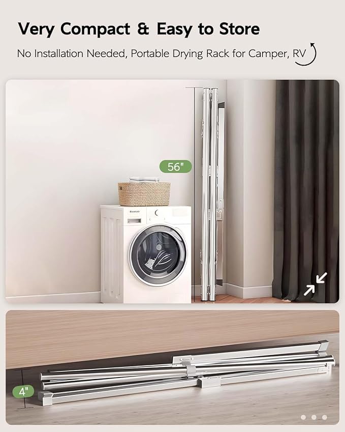 Clothes Drying Rack 63 Inches Folding Indoor Outdoor, Drying Rack Clothing Collapsible, Foldable Portable Laundry Drying Rack, Heavy Duty Laundry Hanger Dryer Rack, with 20 Hooks 12 Clips-Ruum Studio Home