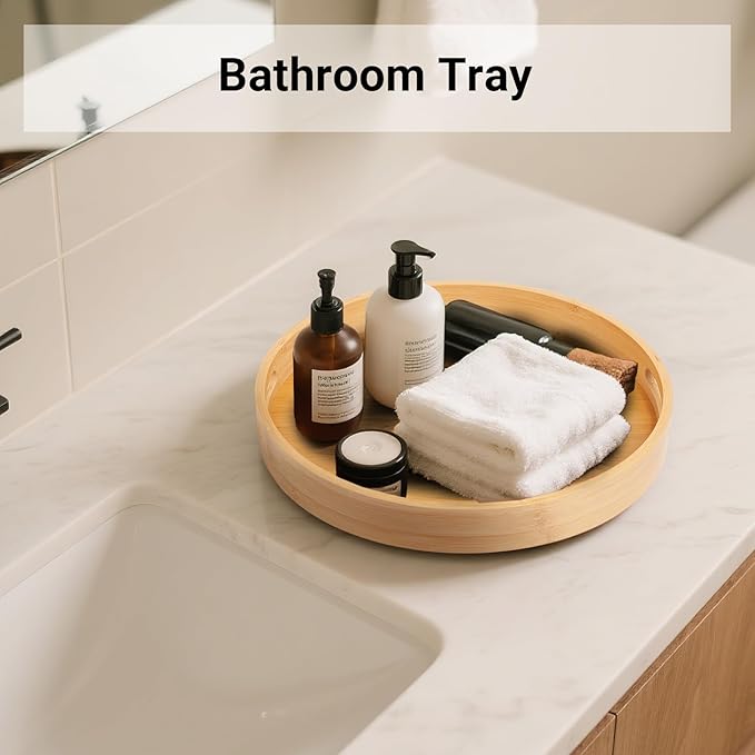 10in Bamboo Lazy Susan Organizer for Countertop and Cabinet with Large and Stable Chassis,Round Rotating Bamboo Tray for Station Organizer,for Kitchen Bathroom Laundry Room (10in)-Ruum Studio Home