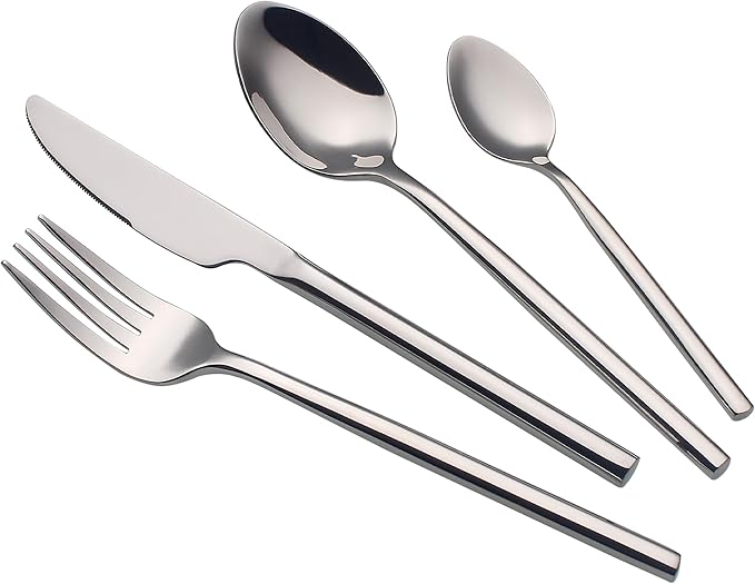 24 Piece Silverware Set For 6 Heavy duty 18/10 Stainless Steel Flatware Set Modern Design Knife/Fork/Spoon Mirror Polished Dishwasher Safe Cutlery Set with Gifts-Ruum Studio Home