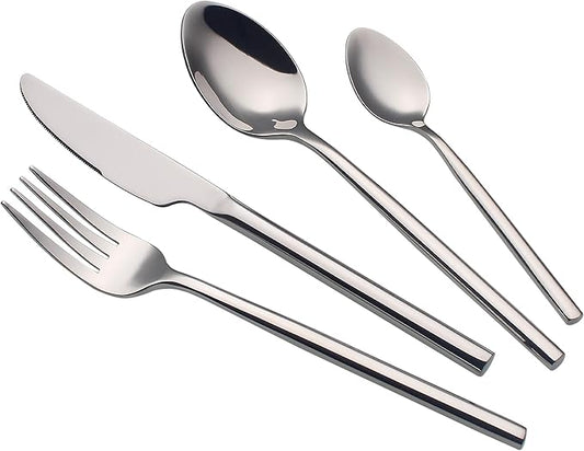 24 Piece Silverware Set For 6 Heavy duty 18/10 Stainless Steel Flatware Set Modern Design Knife/Fork/Spoon Mirror Polished Dishwasher Safe Cutlery Set with Gifts-Ruum Studio Home