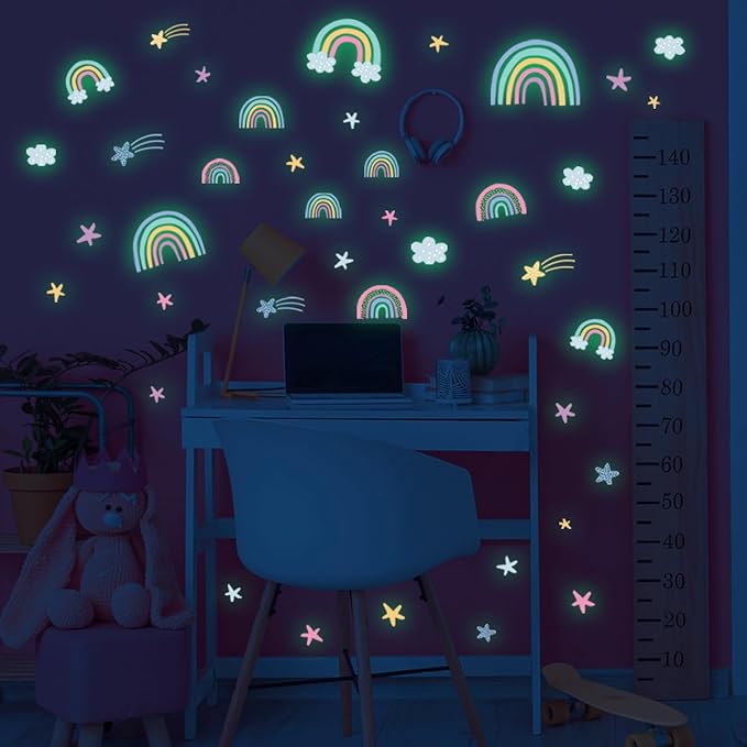 Quanhaigou Rainbow Clouds Stars Glow in The Dark Wall Stickers DIY Home Decor for Kid Boys Girl Bedroom Bathroom Decorations-Ruum Studio Home