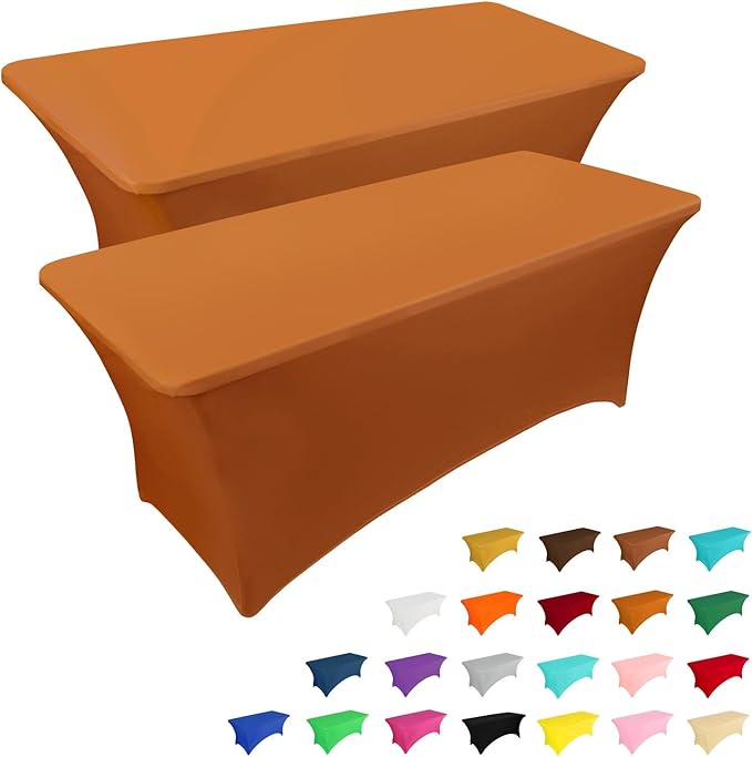 IVAPUPU 2 Pack 6FT Table Cloth for Rectangular Fitted Events Stretch Caramel Table Covers Washable Spandex Tablecloth Protector for Party, Wedding, Cocktail, Banquet, Festival-Ruum Studio Home