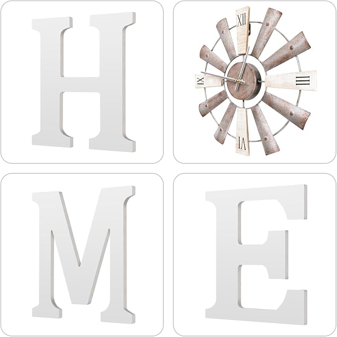 ZAZIWZ Farmhouse Home Signs with Windmill Clock Wall Decor Rustic Home Letters Wall Art for Living Room Kitchen Entryway Dining Room Bedroom (white)-Ruum Studio Home