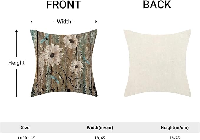 CXMEIFLY Spring Floral Pillow Covers 18 x 18 Inch Set of 2 for Brown Wood Texture Daisy Flowers Decor Throw Pillows Dragonfly Plant Floral Outdoor Decorative Cushion Cases for Couch Bed Decorations-Ruum Studio Home