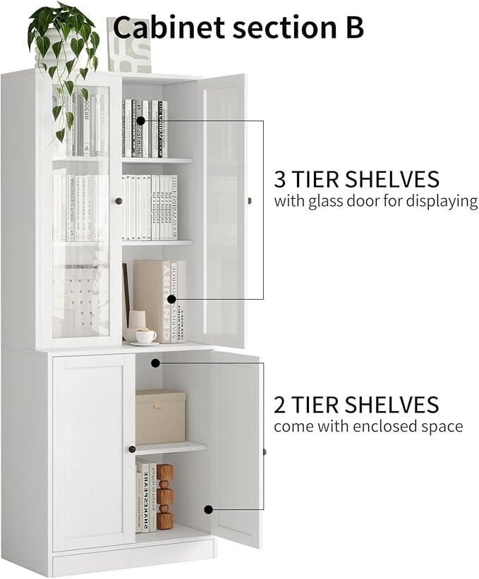 TUSY 71" Bookshelf Bookcase, 3-Tier Modern Bookshelves 3 Large Drawer, Wood Filing Cabinet with Open Storage Shelf, Glass Doors 5-Tier Fixed Storage Shelves for Home Office-Ruum Studio Home