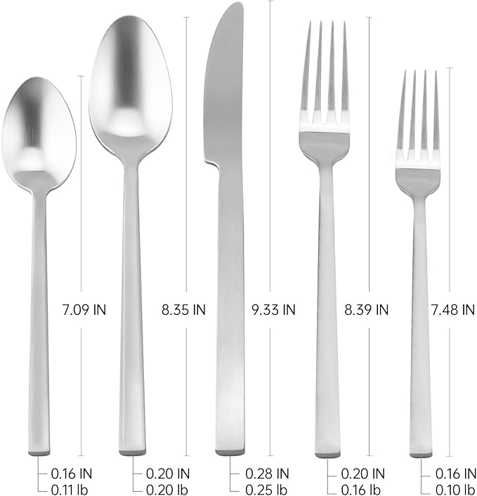 Stainless Steel Flatware Set Hand Forged 18/10 Silverware Set Cutlery Set Silver Cuboid Handle Matte Finished 20 Pieces Service for 4-Ruum Studio Home